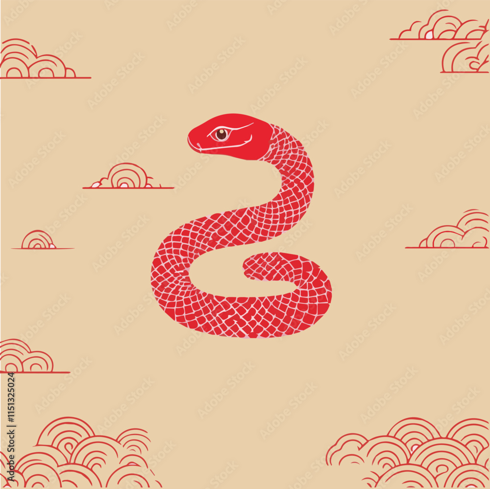 Obraz premium Snake silhouette icon Chinese newyear greeting card illustration