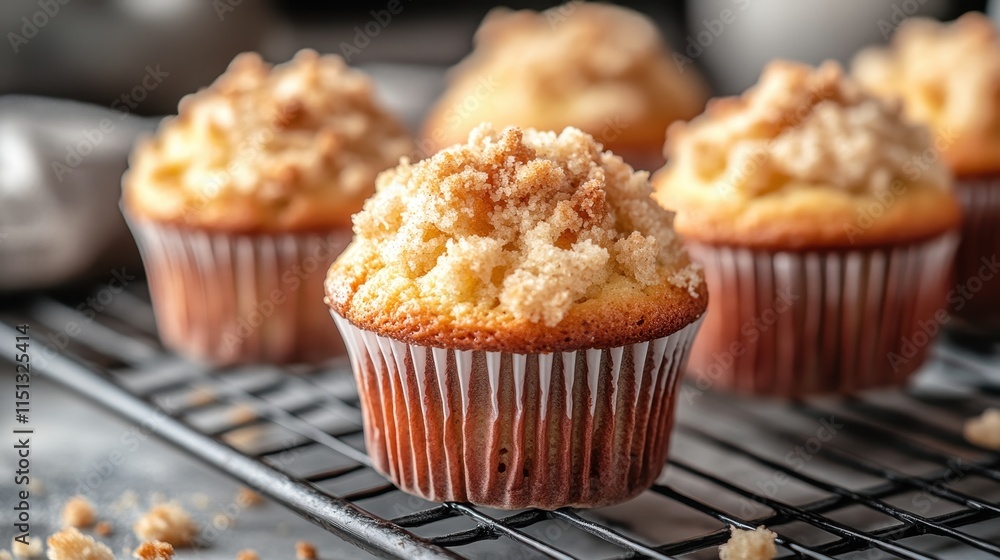 Freshly baked muffins with a crumb topping Freshly baked muffins with a crumb topping