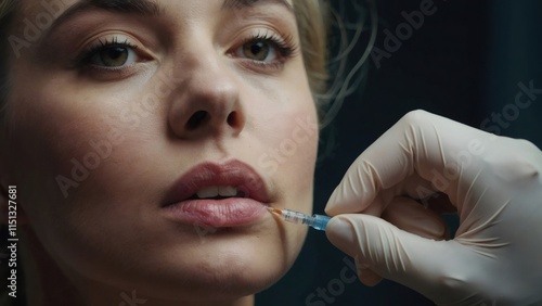 Doctor performing lip augmentation procedure on a patient, enhancing facial features with dermal fillers