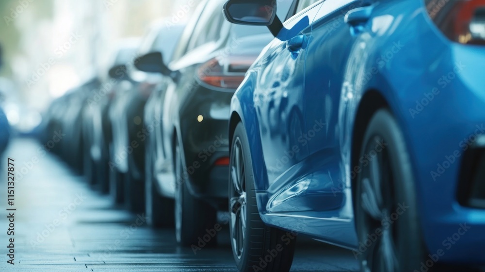 Blue Car in a Row of Cars Blue Car in a Row of Cars