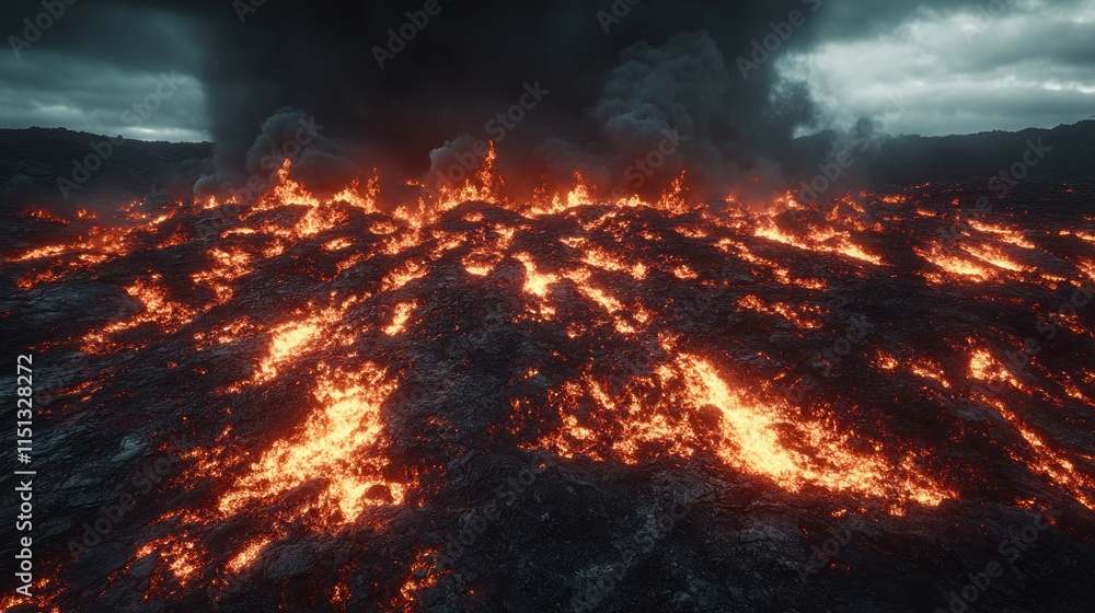 Fiery volcanic eruption with dark smoke. Fiery volcanic eruption with dark smoke.