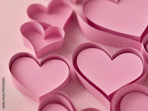 Bright and Bold Pink Paper Heart Cutouts on a Light Pink Valentine's Day Greeting Card