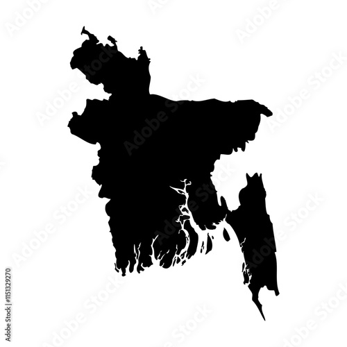 Bangladesh high detailed vector representation of country silhouette in solid black on white background. For educational, decorative, or informational use showcasing the national outline.