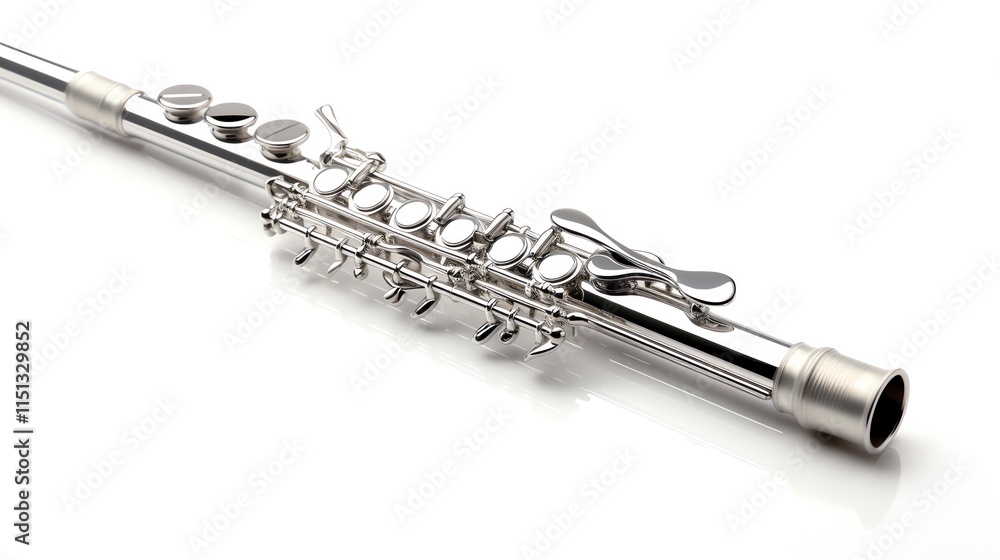 Fototapeta premium Silver alto flute isolated on white background.