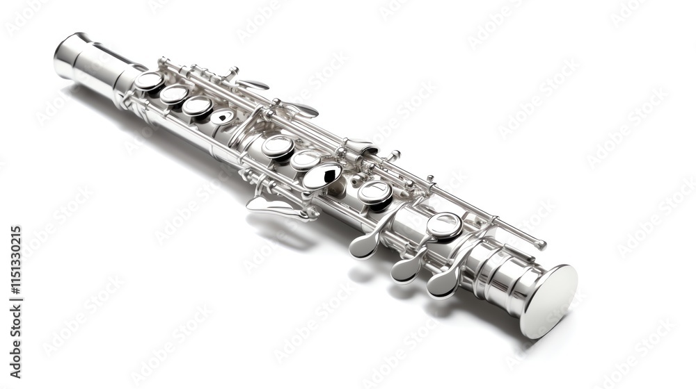 Fototapeta premium Silver flute isolated on white background. (3)