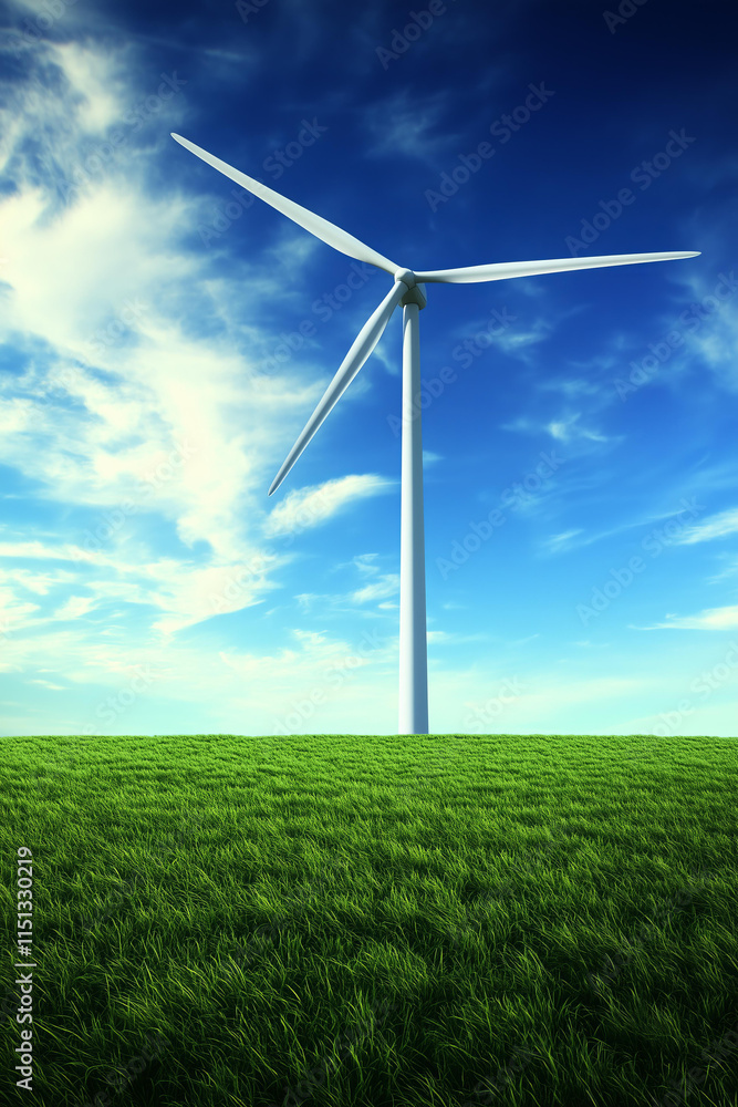 green energy concept, scenic view of a large wind farm with multiple wind turbines spinning in an open green field under a bright blue sky with soft white clouds, cinematic natural daylight green energy concept, scenic view of a large wind farm with multiple wind turbines spinning in an open green field under a bright blue sky with soft white clouds, cinematic natural daylight