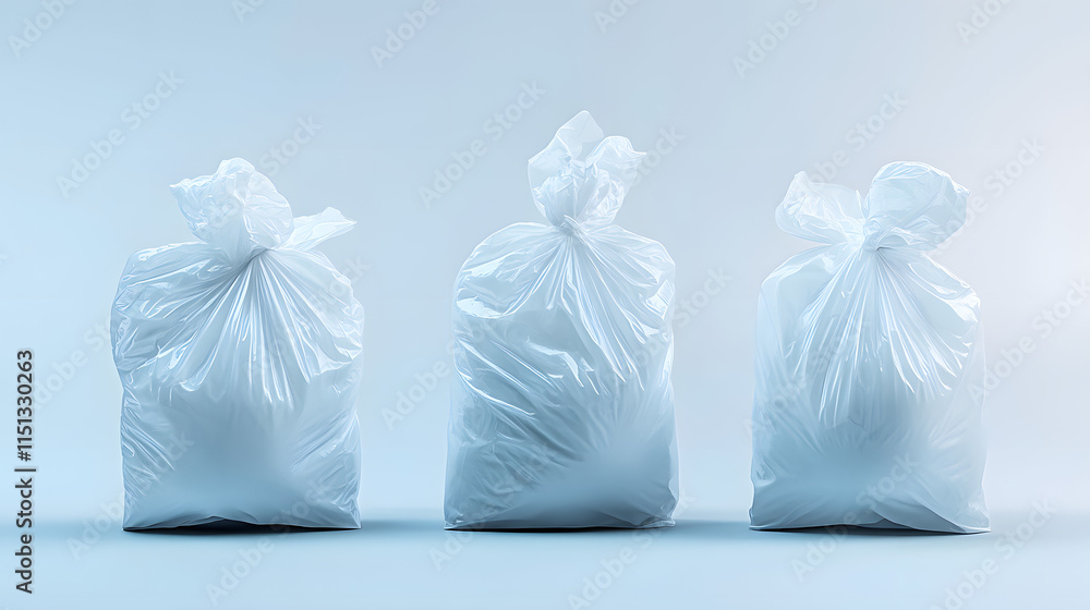 Waste disposal bags arranged in a row ready for collection in a clean environment Waste disposal bags arranged in a row ready for collection in a clean environment