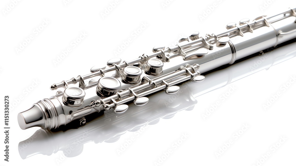 Naklejka premium Silver flute isolated on white background. (1)