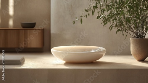 Wallpaper Mural Minimalist interior design featuring a cream bowl and plant Torontodigital.ca