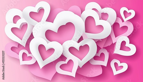 Whimsical Heart-shaped Paper Cuts in White and Light Pink on a Vibrant Valentines Day Card