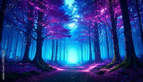 Wallpaper Mural Glowing Futuristic Forest with Neon-Colored Trees in Blue and Purple Shades Torontodigital.ca
