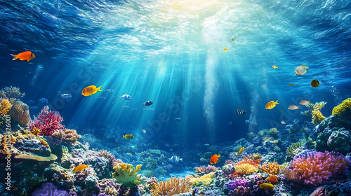 10h the sunlight Tyndale effect, and the underwater world where you can see various schools of fish