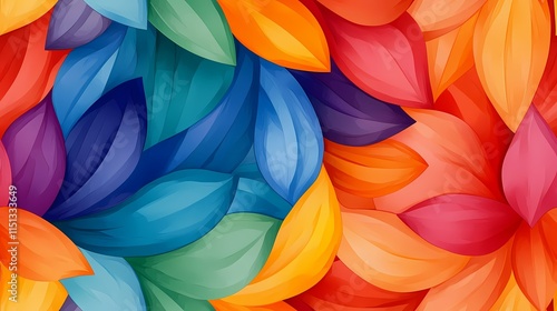 Wallpaper Mural The image shows a vibrant abstract design composed of overlapping, petal-like shapes in a spectrum of warm and cool colors, creating a visually striking and colorful pattern. Torontodigital.ca