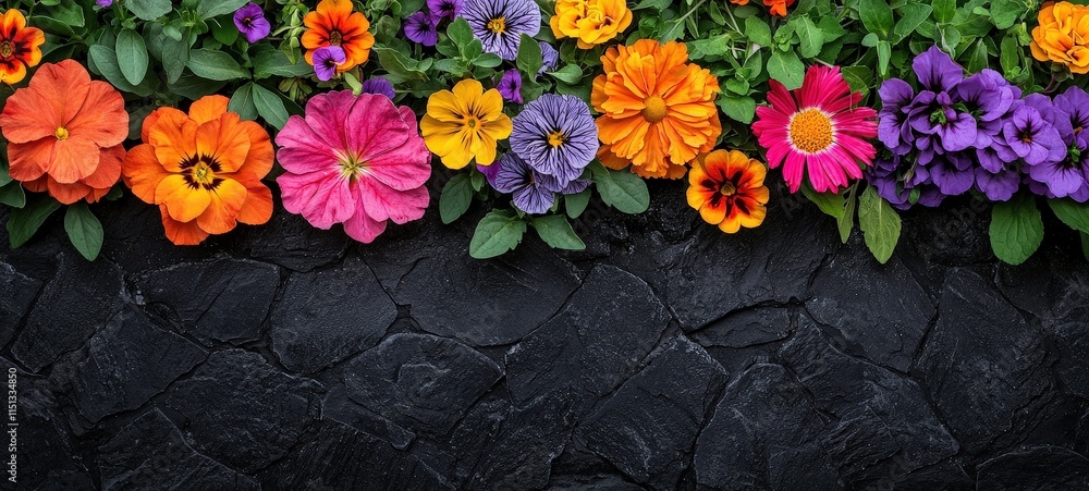 Fototapeta premium Vibrant flower garden displaying sustainability practices urban environment nature photography aerial view eco-friendly concept