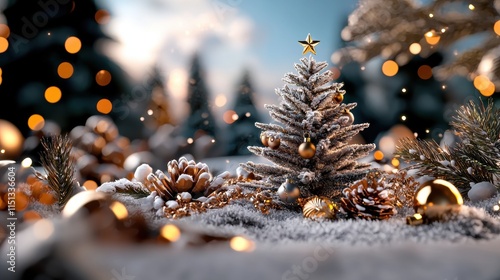 Wallpaper Mural Festive Winter Wonderland with Decorated Christmas Tree and Glowing Lights in a Snowy Forest Setting Torontodigital.ca