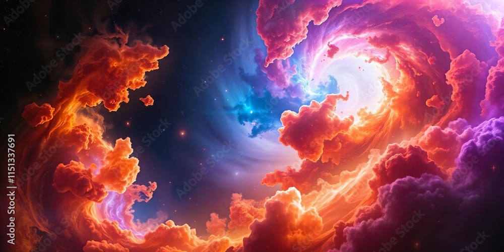 Stunning Cosmic Nebula Scene with Swirling Clouds of Orange, Purple, and Blue Vibrant Colors Stunning Cosmic Nebula Scene with Swirling Clouds of Orange, Purple, and Blue Vibrant Colors