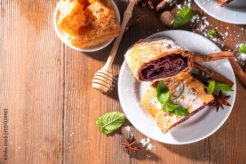 Homemade fragrant autumn cherry strudel