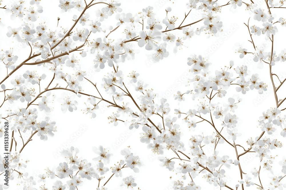 cherry blossoms with thin branches, white background cherry blossoms with thin branches, white background