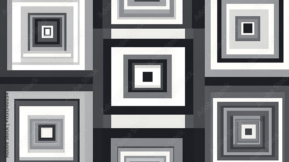 Abstract geometric pattern of overlapping squares in shades of gray and black. Abstract geometric pattern of overlapping squares in shades of gray and black.