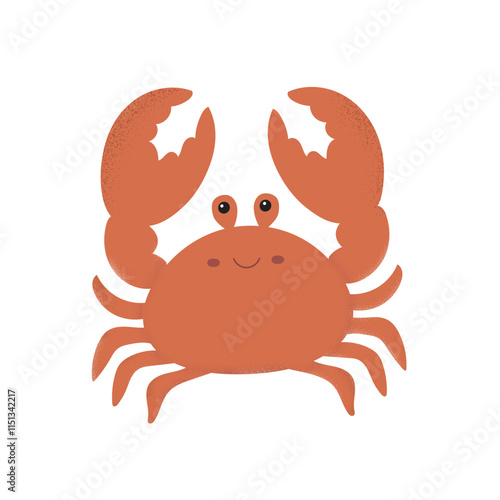 Playful illustration of a smiling orange crab with textured details on a white background