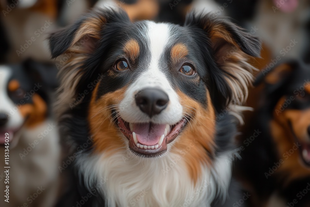 a group of playful dogs come together for a selfie, their joyful expressions radiating happiness against a soft, blurred background, creating an adorable moment a group of playful dogs come together for a selfie, their joyful expressions radiating happiness against a soft, blurred background, creating an adorable moment