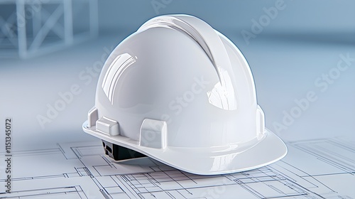 White Construction Helmet on Blueprint Background with Soft Lighting