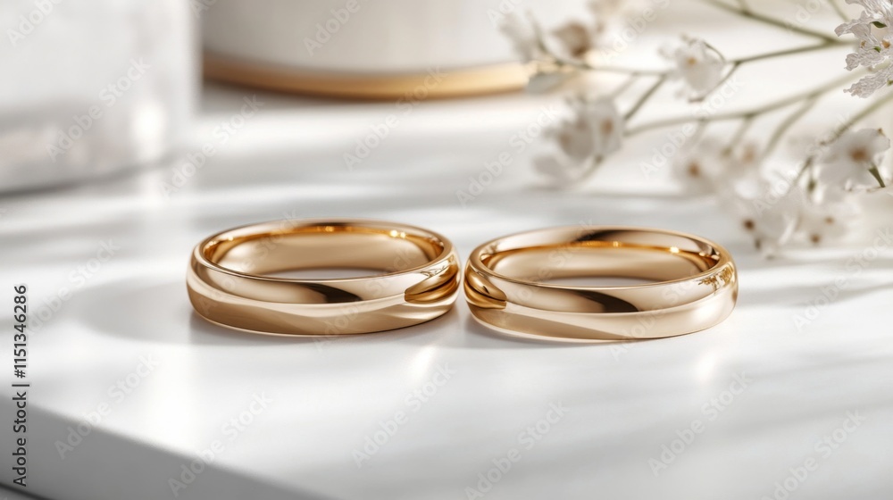 Two Rose Gold Wedding Rings On White Surface Two Rose Gold Wedding Rings On White Surface