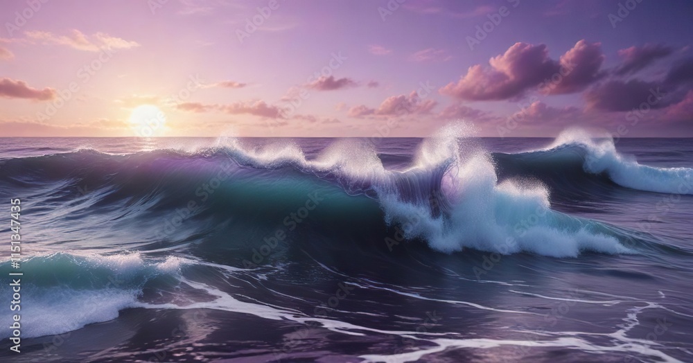 Fototapeta premium dreamy oceanic scene with swirly purple waves, tranquil, dreamy