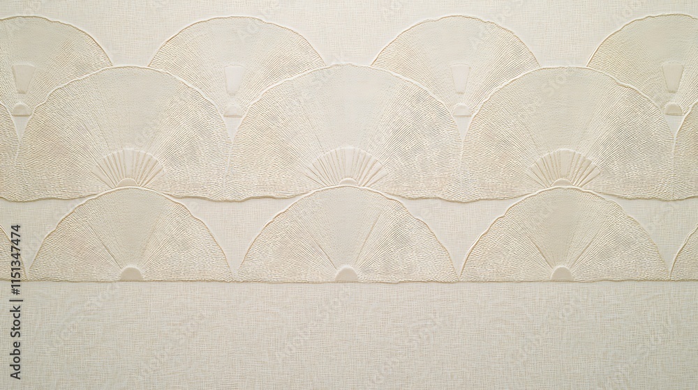 Obraz premium Ornate, light beige, fan-shaped pattern on a wall.