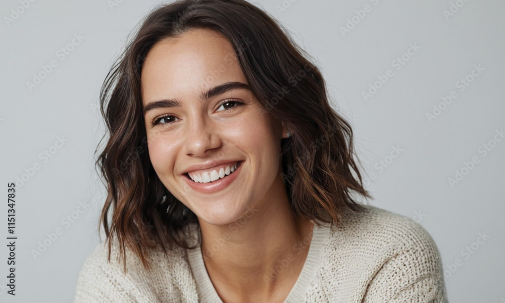 portrait of a young happy woman smiling on white background
portrait of a young happy woman smiling on white background