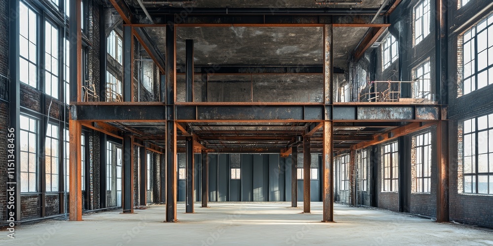 Obraz premium Unfinished construction features a framework made of metal pipes. This unfinished construction emphasizes the industrial aspect of the metal pipe framework, showcasing its raw potential.