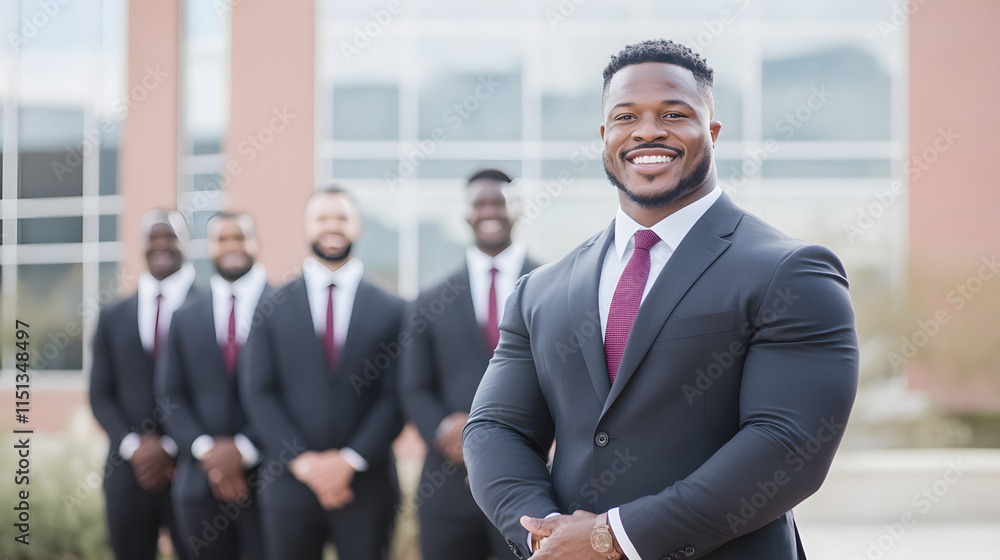 A smiling African business leader standing in front of a modern office building, radiating confidence and professionalism, symbolizing leadership, success, and empowerment in the business world
A smiling African business leader standing in front of a modern office building, radiating confidence and professionalism, symbolizing leadership, success, and empowerment in the business world