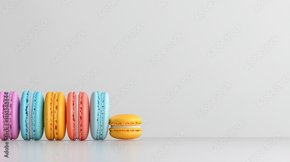 Colorful macarons arranged artistically on a clean surface for dessert and bakery displays Colorful macarons arranged artistically on a clean surface for dessert and bakery displays