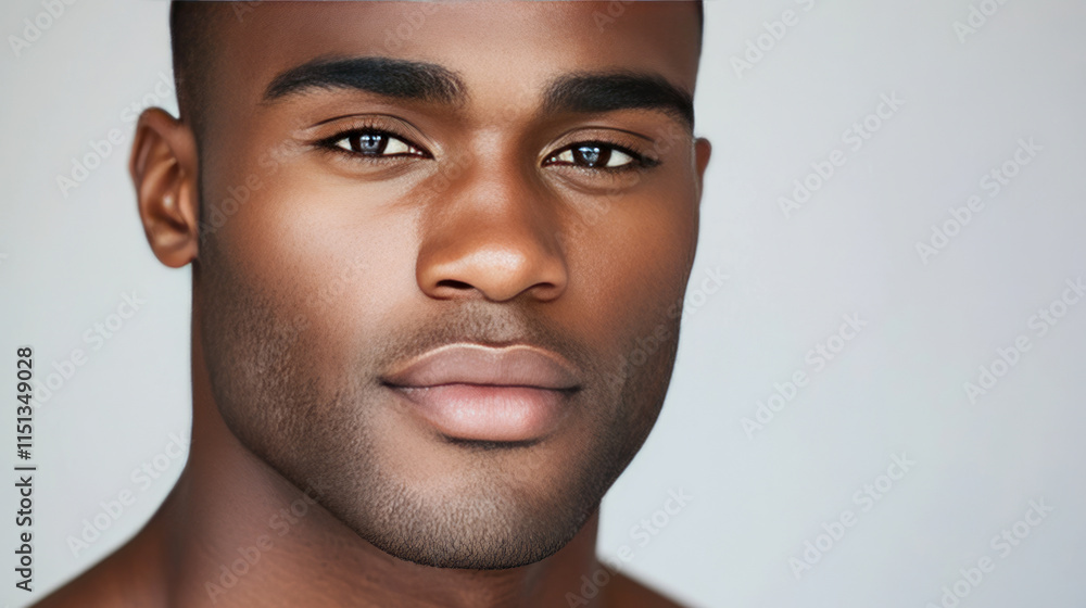 Portrait of young african male with smooth skin and calm expression Portrait of young african male with smooth skin and calm expression