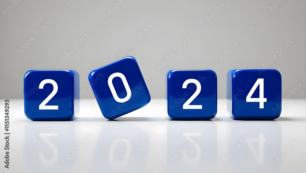 2024 in Blue Cubes with Tilted Number 0 for a Unique Perspective 2024 in Blue Cubes with Tilted Number 0 for a Unique Perspective