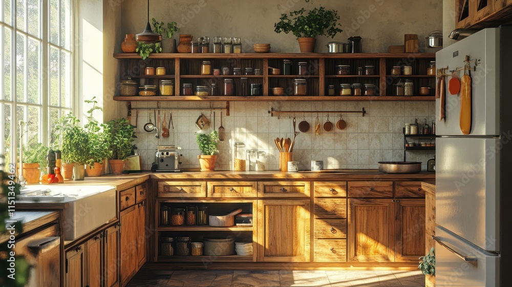 Serene kitchen with an empty spice rack Serene kitchen with an empty spice rack