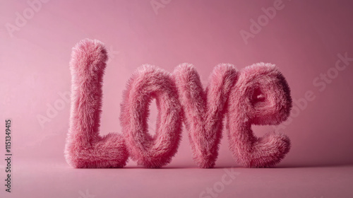 Furry pink textured word art on pink background