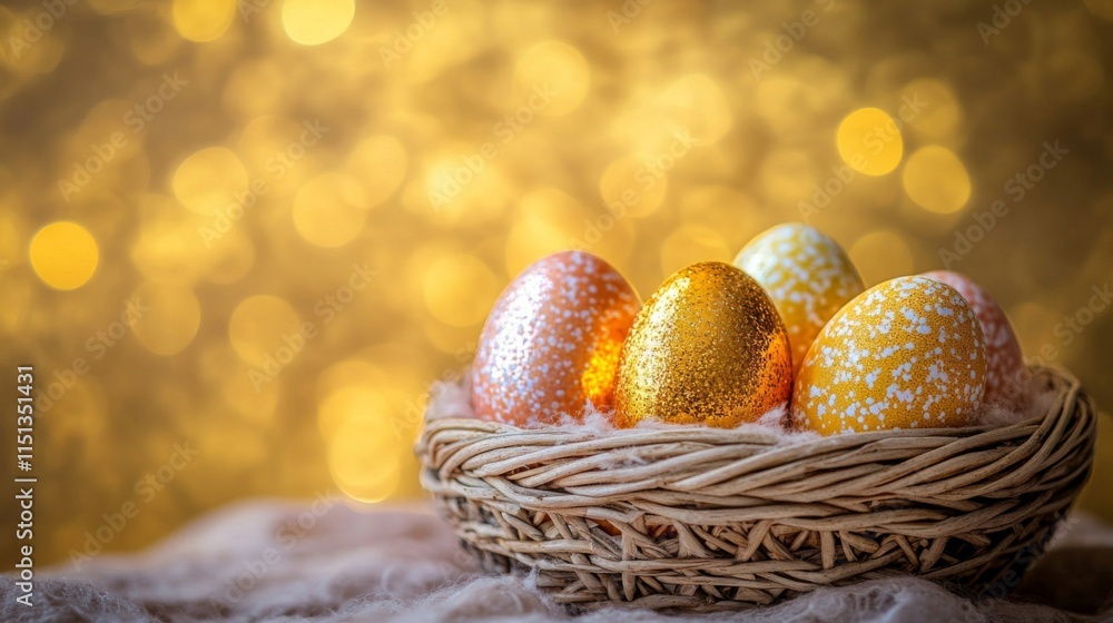 Golden Glitter Easter Eggs In A Nest Golden Glitter Easter Eggs In A Nest