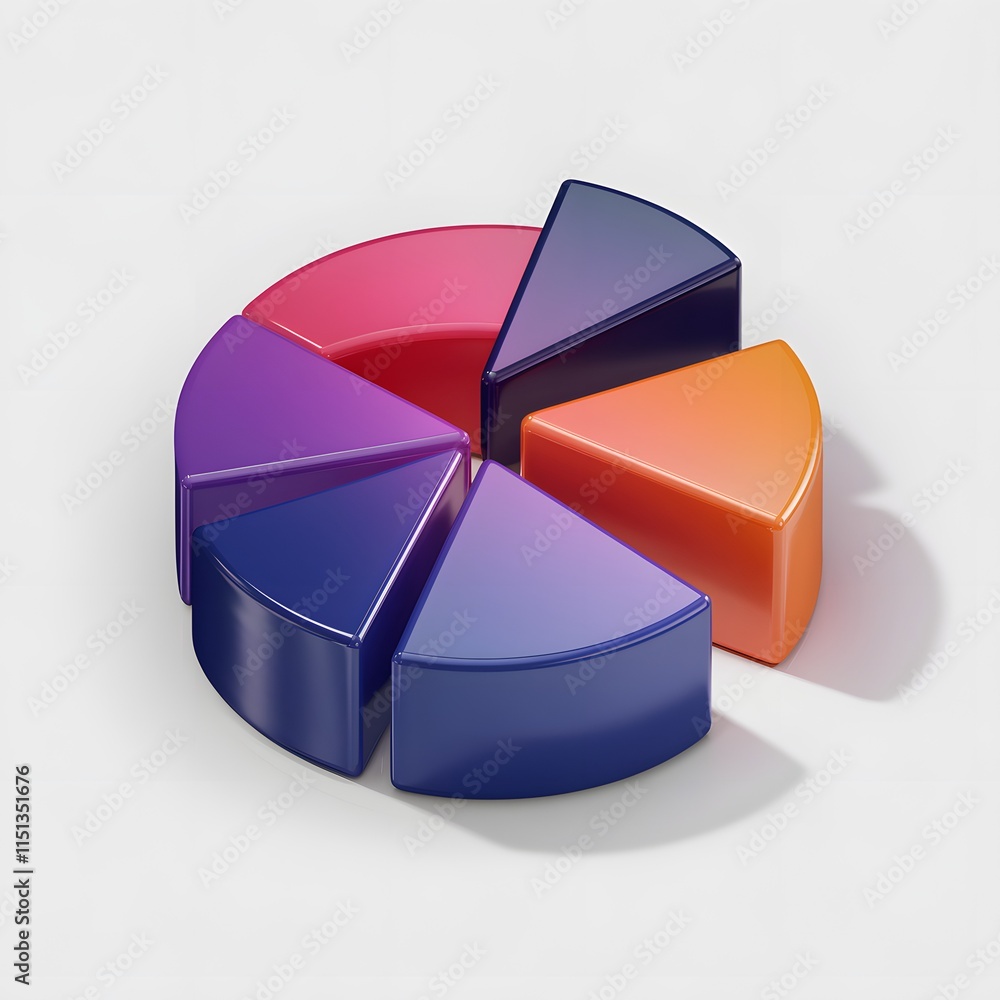 Obraz premium 3D Pie Chart with Four Colorful Segments, Perfect for Data Distribution Visualization and Comparative Analysis. Isolated on White Background.