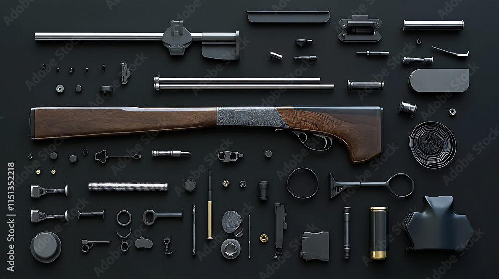 Fototapeta premium Shotgun parts, wallpaper, the shotgun classification and spare parts