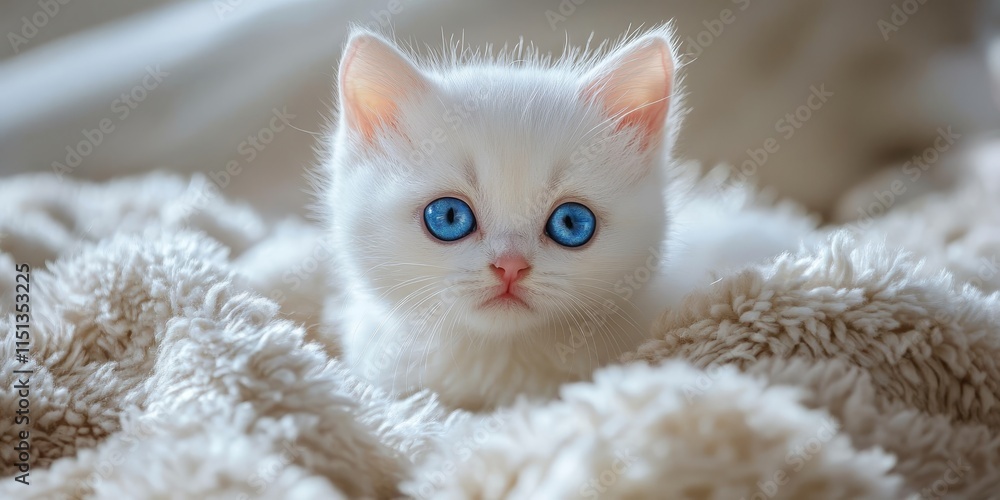 Obraz premium A small cousin with captivating blue eyes and soft white fur, this enchanting little cousin showcases the delightful charm of pets in a playful and adorable manner, making them irresistible.
