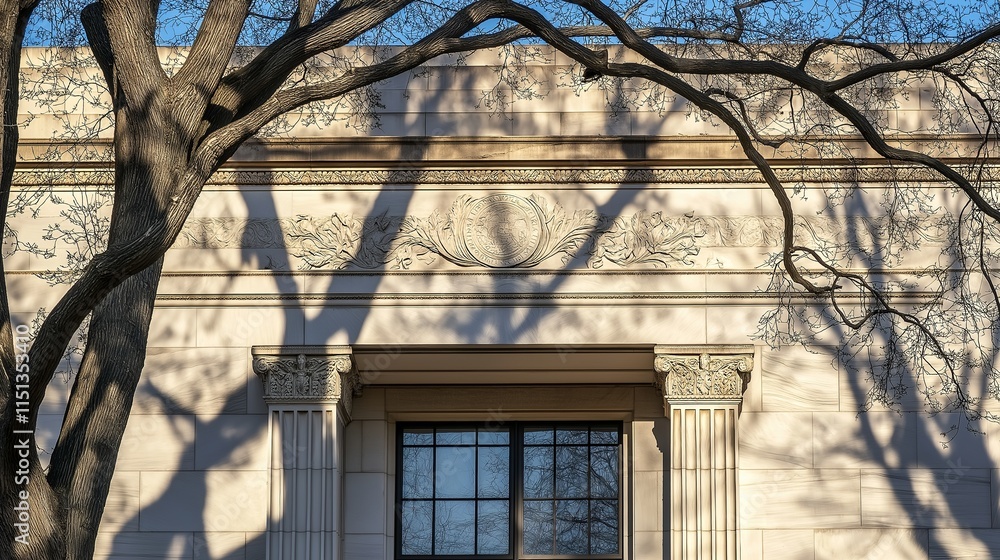 Obraz premium Federal Reserve building facade standing strong and secure, symbolizing economic stability and the central role of financial institutions in modern society.