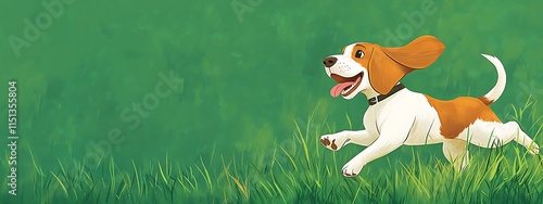 Happy Beagle Running in Grass. photo