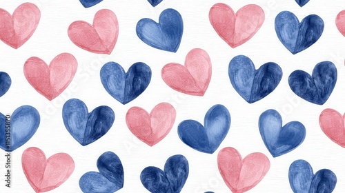 Colorful Watercolor Heart Pattern on White Background for Valentine's Day and Love Themes