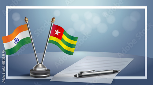 India and Togo National flags on small table with bokeh background, cooperative relationship
