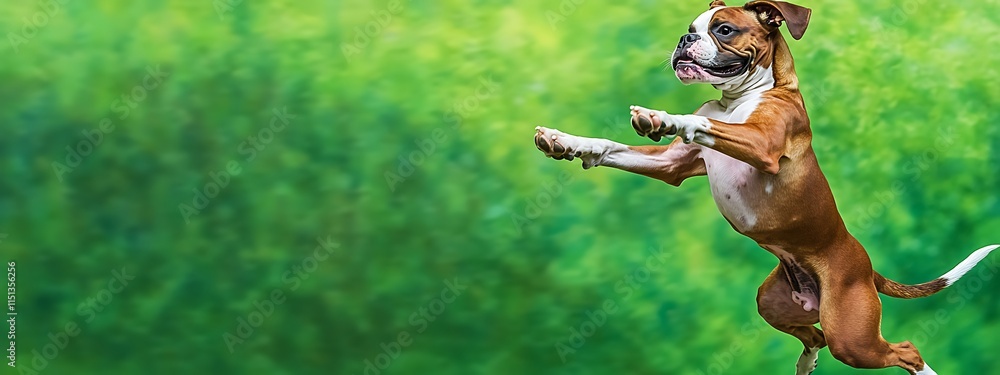 Fototapeta premium Boxer Dog Jumping in the Air.
