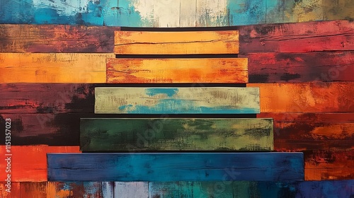 An abstract bridge design with each plank a different color or texture, symbolizing the connection between different worlds or ideas. photo