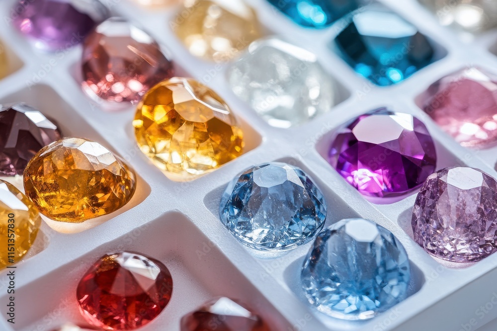 Colorful Diamonds in Tray on White Background Colorful Diamonds in Tray on White Background