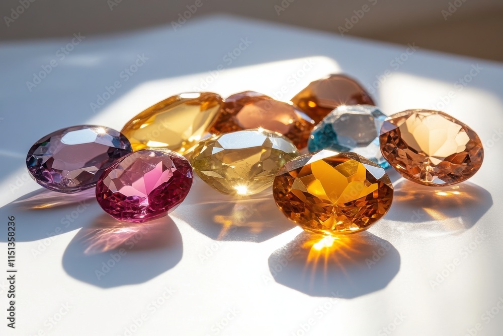 Colorful Gems on a Bench with Soft Shadows Colorful Gems on a Bench with Soft Shadows