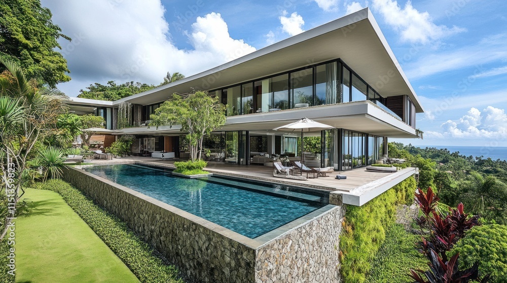 Fototapeta premium Luxury Cliffside Villa with Infinity Pool and Ocean View